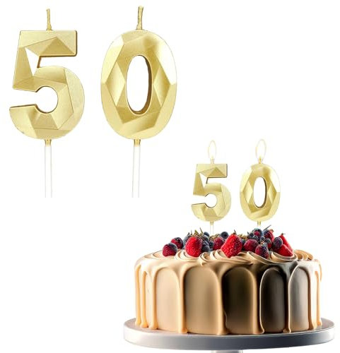JEKUGOT Kerzen zum 50. Geburtstag, Zahl 50, Geburtstagskerze für Kuchen, Goldkerzen, Kuchendekoration, Dekorationen für Geburtstagsparty, Hochzeit und Jubiläum