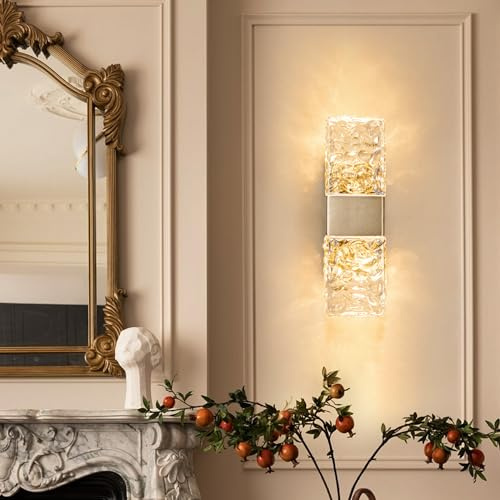 zhxinashu LED-Wandleuchte Innen, Goldene Wasserwellen-Wandlampe, Warmweiß | LED 5W, Modern Luxuriös, Leuchtmittel enthalten (nicht austauschbar), Kristall-Lampe für Nachttisch, Wohnzimmer und Flur