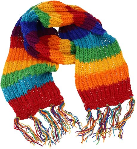 GURU SHOP Handgestrickter Schal aus Schurwolle, Bunter Wollschal - Regenbogen, Herren/Damen