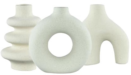 Moderndeqor Vase Keramik 3er-Set Dekoration Moderne Vasen für Nordic Minimalismus-Stil matt Vasen für Wohnzimmer, Schlafzimmer, Tisch, Flur, Büro, Fensterbank, Deko für Pampasgras, Trockenblumen