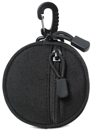 GMYIAK Münzbeutel, runder Münzbeutel mit Reißverschluss und Karabiner, Kleingeldbeutel kleine Organizer, Münzgeldbeutel Schlüsselanhänger Taschen(Schwarz)