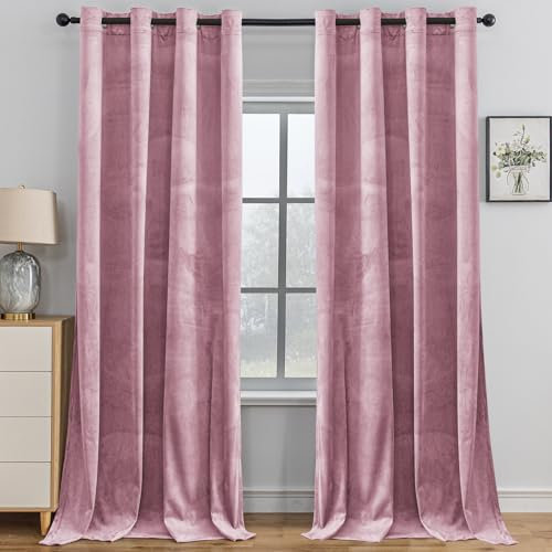 YSTELLAA Rideau Velours Occultant Lot De 2, 140×160cm, Rideau Thermique Isolant Anti Froid Et Chaleur, avec Oeillet, Anti Bruit, Moderne, pour Salon Et Chambre, Rose