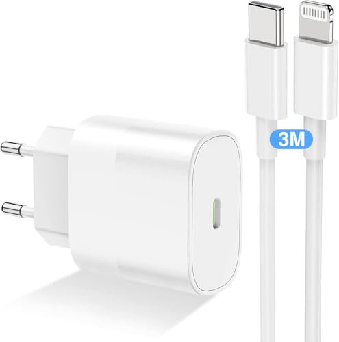 iPhone Schnellladegerät mit Ladekabel Original 3M, 20W USB C Ladegerät Schnellladekabel mit Typ C Netzteil Stecker Adapter for iPhone 14/13/12/11 Pro Max/Plus XS/XR/SE/iPad