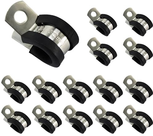 Adyoney 15 Stück 12 mm R-Typ-Kabelschellen, 304 Edelstahl-Rohrschelle – langlebige Rohrschelle für Rohre, Drahtleitungen, Schläuche – gummierte isolierte Schlaufenschelle