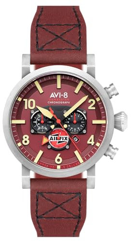 AVI-8 Hawker Hurricane Herren-Chronograph, Airfix-Edition, 43,5 mm, mit Lederband, AV-AIRFIX, Hazard Red