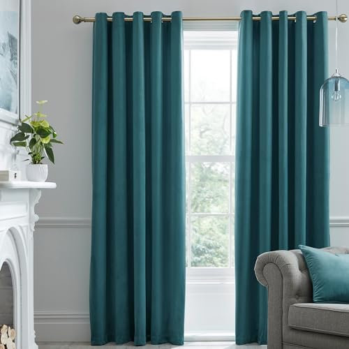 Laurence Llewelyn-Bowen - Teal Velvet Blackout Curtains for Bedroom - W46 x L54 (117 x 137cm) - 2 Panels - Eyelet Design - Thermal/Soundproof - Montrose Collection