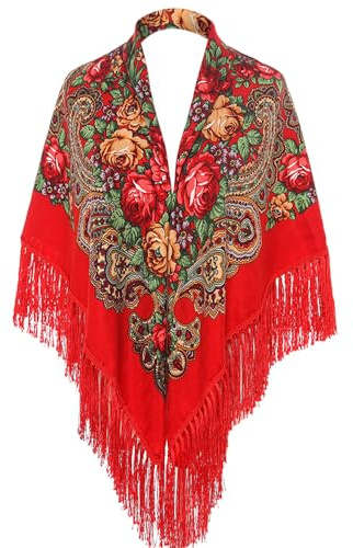LOVNBHELP Warmer Schal im russischen Stil, für Damen, traditioneller Schal, Wickeltuch, Quaste, Schal, Fransen, Halstuch, Kopftuch, Retro-Schal