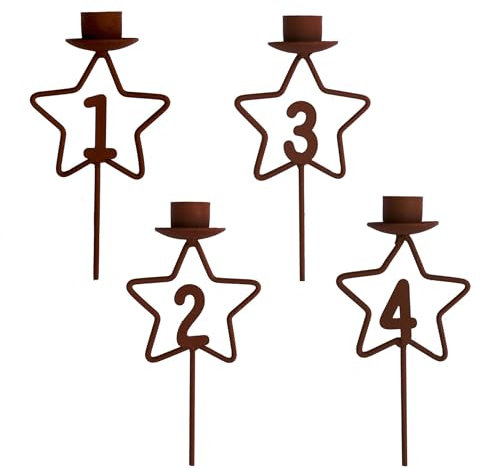 Adventszahlen 1-4 im Vintage Stern-Design - stilvoll die Tage bis Weihnachten Zählen - langlebig - Weihnachtsdeko - Set aus 4 Kerzenhaltern
