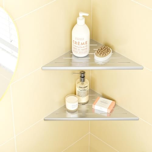Qeke Dusche Eckablage ohne Bohren, 304 Edelstahl Duschregal, Einbau Duschablage an Wand, 2 Stück Badablage, Nickel Gebürstet, 25,4 cm