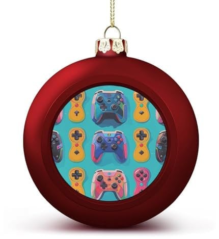 4 rote Acryl-Kugel-Ornamente, Gaming-Controller-Muster, Weihnachtsschmuck, Dekoration, Kugeln für Weihnachtsbaum, Hochzeit, Party, hängende Weihnachtsdekoration, Heimdekoration