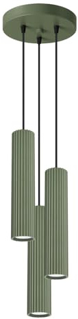 SOLLUX lighting Hängelampe Pendelleuchte Hängeleuchte Deckenlampe Lampe Decke Aluminium 3 Flammig 19,5 x 19,5 x 108 cm Karbon Olivgrün