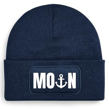 Moin Beanie Mütze mit Anker-Design – Wintermütze für Damen und Herren, Unisex Strickmütze (DE/NL/SE/PL, Alphanumerisch, Einheitsgröße, Navy/Weiß)
