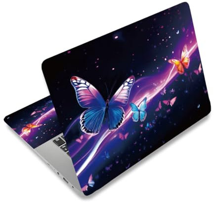 PLIGREAT Lila Schmetterlinge Laptop Haut Aufkleber Aufkleber Universal Notebook Glühender Stern Aufkleber Aquarell Kunst Schutzhülle für 12 13 13,3 14 15 Zoll Laptop Netbook