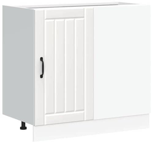 vidaXL Lucca White Sink Base Cabinet - Engineered Wood Kitchen Storage, Adjustable Feet, 86x46x81.5cm