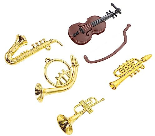 FELTECHELECTR 1 Set Miniatur Violine Ornament & Musikinstrument Modell Für Puppenhaus 5 Teiliges Set Mit Violine Saxophon Trompete Und Weiteren Miniatur Instrumenten Für Kreative Dekoration