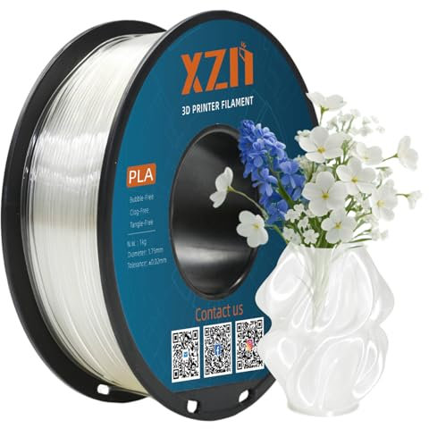 XZN PLA Filament 1,75mm,3D Drucker Filament PLA, Robust und Langlebig,Vakuumverpackung, Maßgenauigkeit +/- 0.02mm,PLA 1kg Spule, PLA Transparent