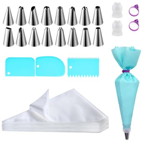 123 Pcs Piping Bags and Nozzles Set,Icing Bags Disposable, Cake Decorating Kit with 100 Icing Bags Disposable, 16 Nozzles, 2 Couplers,2 Bag Ties,3 Cake Scrappers, Ideal for Cakes, Cupcakes