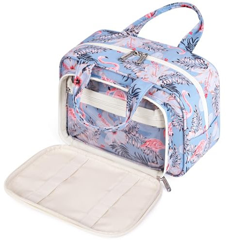 Großer Kulturbeutel zum Aufhängen, Reise-Make-up, Kulturbeutel, Kosmetik-Organizer für Damen und Mädchen, Aqua Flamingo