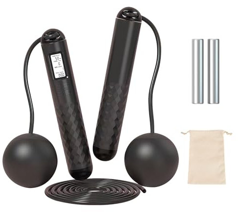 Cordes à sauter pour adultes, corde à sauter sans fil avec compteur, boule de gravité sans fil portable pour adultes, écran LCD, corde réglable, poignée lestée et antidérapante pour l'exercice, la