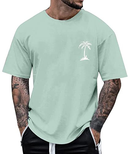 Maglietta da uomo oversize, maglietta da uomo con palme, angeli, girocollo, stampata, maglietta da uomo, a maniche corte, sportiva, casual, estiva, a maniche corte, basic top Streetwear, E7, XXL