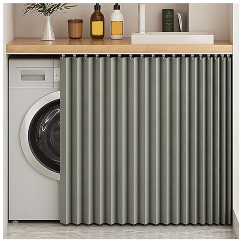 APMOE Schrankvorhang, Schrank Vorhang Zum Schieben Staubdichter Vorhang für Regal Vorhang Schrank Sichtschutzvorhang Schrank Vorhang Zum Schieben mit Gleitschienen(Grau,Curtain H 90cm/135cm Track)