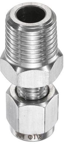 sourcing map Compression Fitting 1/8 Tube OD x 1/4 PT Male Thread Stainless Steel Straight Coupler Adapter Compression Tube Pipe Fittings Connector for Oil Gas Water