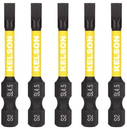5 x KELSON 4.5mm Flat-Head 50mm Impact Rated Screwdriver Bits Slotted Slot SL4.5 1/4 Universal