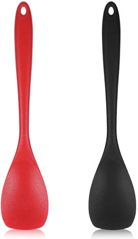 Ouligay 2 Pcs Large Silicone Spatula Spoons for Cooking, 10.75in Heat Resistant Rubber Spoon Baking Mixing Tool for Kitchen, Nonstick Cookware(Red Black)
