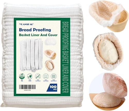100 Stück Gärkörbchen Vlies Einlagen, Antihaft Vlies für Brotteige, Elastischer Brotkörbe-Korbeinsatz für Runde & Ovale Gärkörbe (11-39cm),Sauerteigbrot Abdeckung,Proofing Basket Liner ﻿