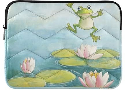 Laptop Sleeve Case 15-16 Inch Polyester Laptop Storage Bag Frog Jumping Lily Pads Computer Bag for Work Journey