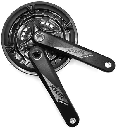 kefeimumu Mountain Bike Crankset - Square Hole 42T/48T Aluminum Chainring Set with Crank Arm & Chain Guard, Compatible for MTB, Road Bike, and Commuter Bicycles