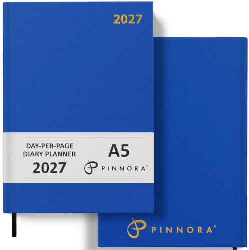 Pinnora Diary 2026 A5 Day Per Page, Royal Blue Year Planner Organiser 2026 Day Per Page, 2026 Planner, Home, School & Office, Hard Back 2026 Diaries, A5 & A4 2026 Diary in Day Per Page & Week To View