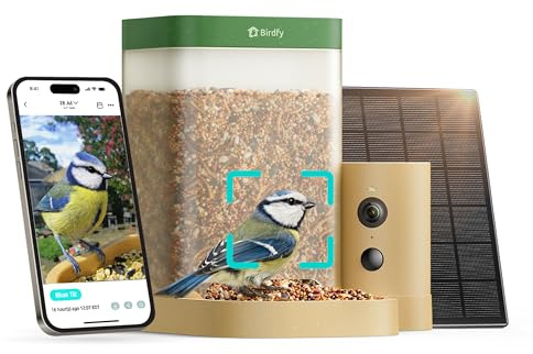 Birdfy Smart Vogelfutterhaus mit Kamera für Anfänger, Solarbetriebener Vogelfutterautomat für den Außenbereich mit doppelter Nachtsicht, KI Vogelerkennung kostenlos, Zeitlupe und Schutzklasse IP66