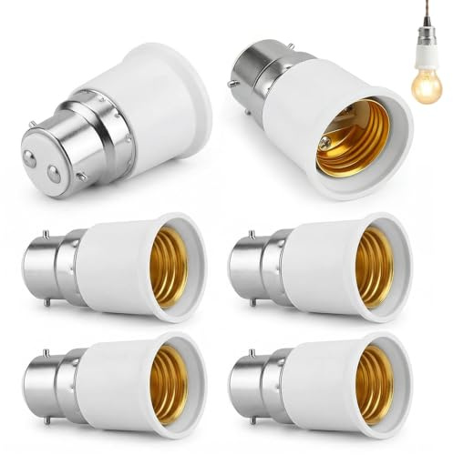 JIXLOUR Adaptateur B22 vers E27, 6 Pièces Convertisseur Baïonnette B22 vers Vis E27, Adaptateur Ampoule Baïonnette vers Vis Compatible avec LED, Incandescente, Halogène pour Éclairage 0-250V