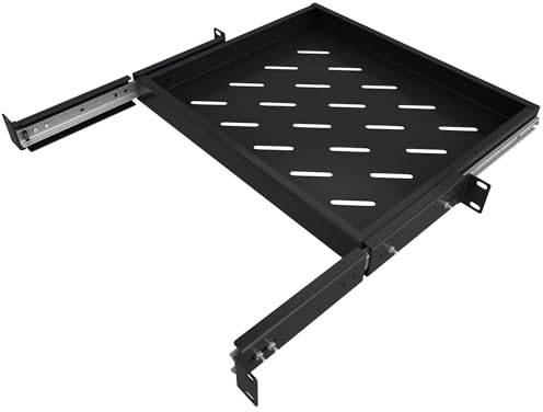 19 Sliding Rackmount Shelf (1U) - Tupavco TP466 | Sliding shelf for 19 inch rackmount w/ adjustable depth (13.5-21.5in), slides out 8 in, vented for airflow