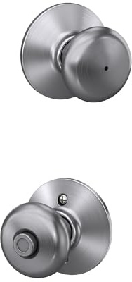 Schlage F40 PLY 626 Plymouth Door Knob, Bed & Bath Privacy Lock, Satin Chrome