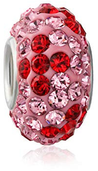 Bling Jewelry Perle D'Espacement En Cristal De Fleur Rouge Rose Pour Bracelet À Breloques Européen En Argent Sterling .925 Pour Femmes Et Adolescentes