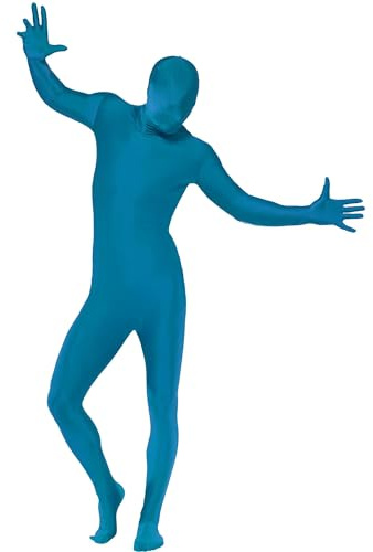 Smiffys Second Skin Suit, Blue with Bumbag, Concealed Fly and Under Chin Opening, Second Skin Fancy Dress, Comedy Dress Up Costumes