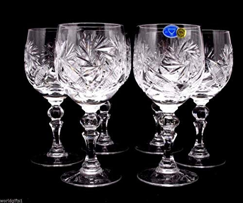 Russian Cut Crystal Red White Wine Glasses Goblets, Stemmed Vintage Design Glassware, 8.5 Oz. Hand Made