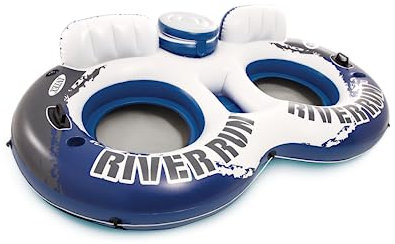Intex 58837EP River Run 2 Aufblasbare Schwimmende Lounge: Bequeme Rückenlehnen - Eingebaute Getränkehalter - Kühler mit Deckel - 2 Personen - 200 kg Tragkraft