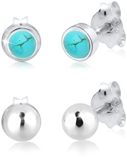 Elli Ohrringe Damen Basic Set Geo Kugel Howlith in 925 Sterling Silber