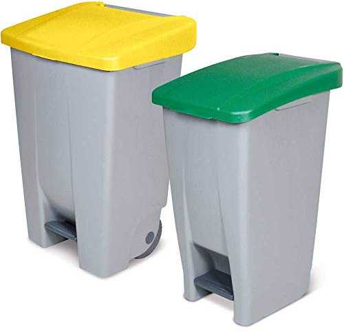 BRB 2 collecteurs de déchets à pédale gris 60 l couvercle vert + 80 l couvercle jaune