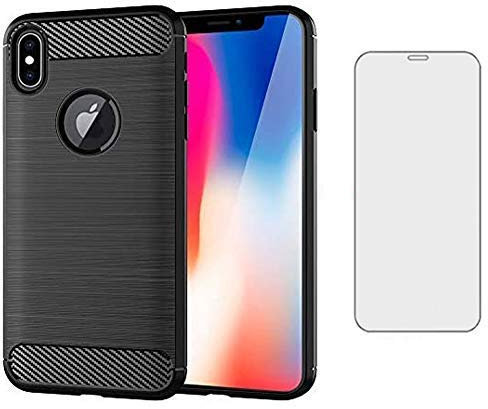 Asuwish Phone Case for iPhone Xs X 10 and Tempered Glass Screen Protector Film Cover with Mobile Accessories Slim Thin Shockproof Silicone Rubber TPU iPhoneX iPhoneXs i SX 10x 10s 10xs Ten Black