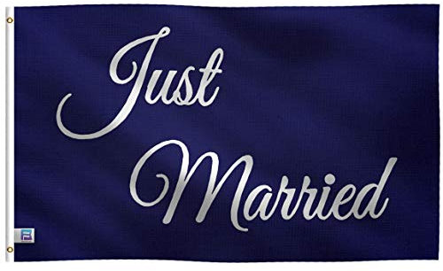 Flagge Just Married, 100 % Polyester, Messing-Ösen und starker Leinen-Kopf, für den Innen- und Außenbereich