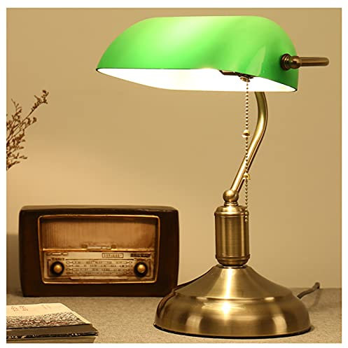MIVPD Bankerlampe, Schreibtischlampe Grün Klein Glas Original,mit Zugketten Schalter Steckvorrichtung Traditionelle Bankerlampe Messingbasis für Zuhause Bett Schreibtisch Büro