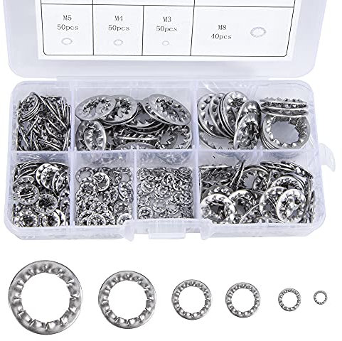 QIMEI-SHOP Arandelas de Bloqueo Dentadas Arandelas de Seguridad de Velocidad Rápida de Acero Inoxidable M3 M4 M5 M6 M8 M10 M12 Surtido Kit 270 Piezas