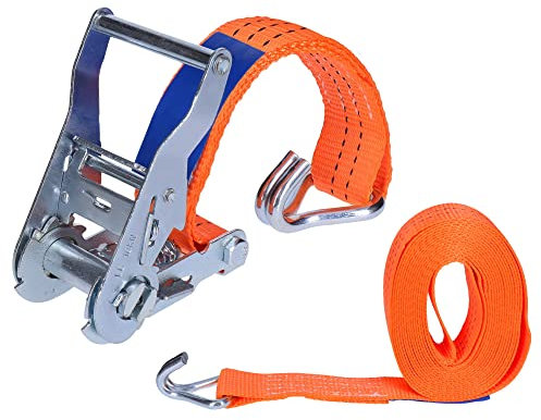 Spanngurt, Ratschengurt, Zurrgurt, Spanngurt mit Ratsche | 2-teilig, 2000 daN, Doppel Spitzhaken | DIN EN12192-2, GS geprüft (2 Tonnen, 6 Meter)