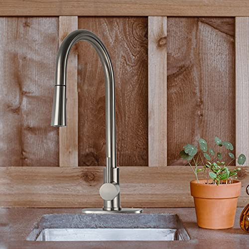 zbslore Rubinetto da cucina in acciaio inox rubinetti per lavello con irroratore a 2 modalità, nichel spazzolato singolo foro