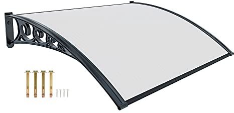 Pensilina Per Copertura In Policarbonato Alveolare Tettoia Modulabile Per Esterno Per Porte Balcone Finestre Elegante E Resistente, Trasparente (80 x 120 Cm)