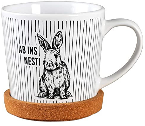 Papierdrachen Hochwertige Tasse aus Keramik mit passendem Kork Untersetzer - Tischdeko - Kaffeetisch - Kaffeetasse - Ab ins Nest - zu Ostern